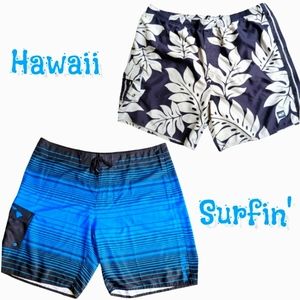 Mens Hawaiian Board Shorts XXL 2 Pair Mens Swim Trunks XXL White Black Blue